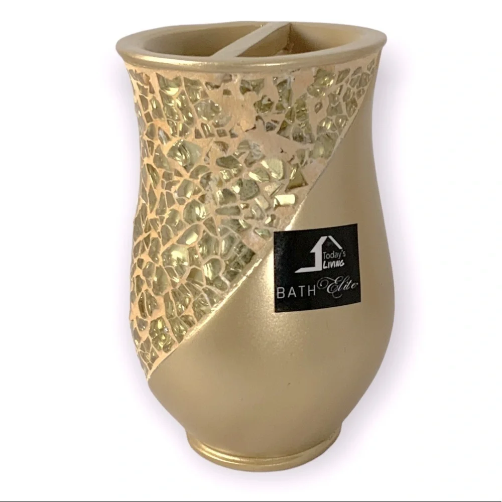 Champagne Gold Mosaic Glass Sparkle Sinatra Bath Accessory Matching 3 Piece Set